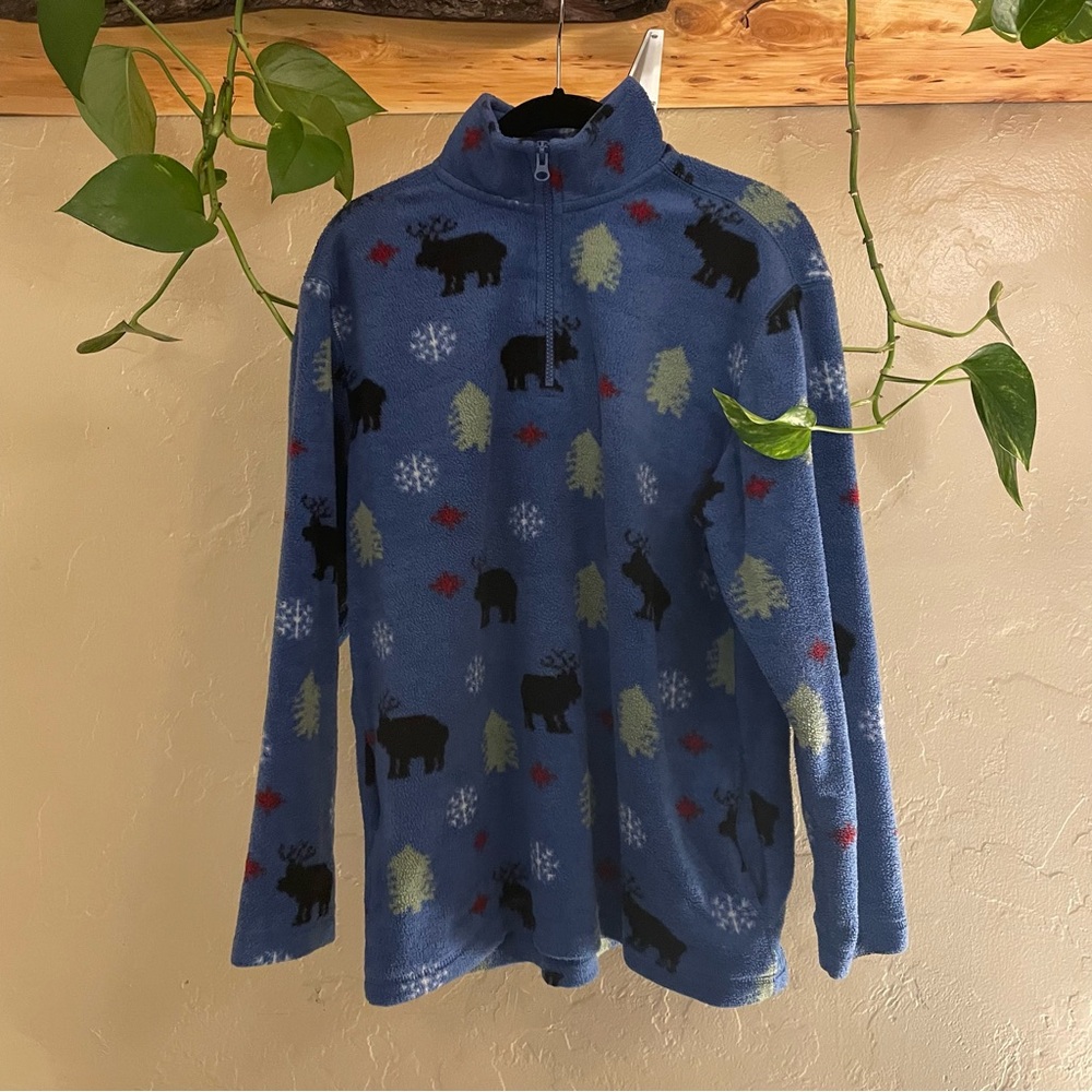 Cherokee Blue Fleece Jacket with a Moose Pattern!